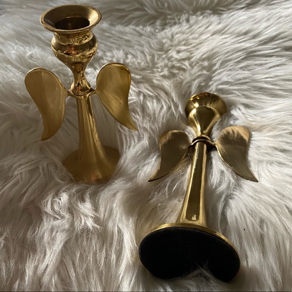 Vintage Brass Angel Christmas candle holders set of 2